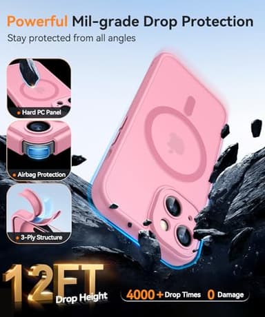 CANSHN Magnetic for iPhone 15 Case, Upgraded [Full Camera Protection] [Compatible with Magsafe] [Translucent Matte] Shockproof Protective Phone Case for iPhone 15 6.1" - Pink - Image 6