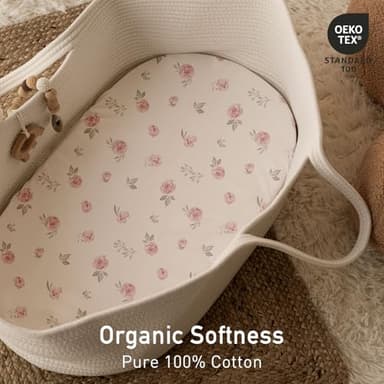 Gllquen Baby Bassinet Sheets 2 Pack, 100% Organic Cotton Bassinet Fitted Sheets for Girls Boys, Soft & Breathable Unisex Baby Mattress Sheet for Standard Bassinets 33"x17"(Pink) - Image 3