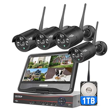 Hiseeu [16CH Expandable, 5MP] 2.4G/5G Wireless Pro Security Camera System, 10.1" LCD 8MP Monitor, 4Pcs 5MP Outdoor Indoor Cameras, One-Way Audio, Plug & Play, Waterproof, Motion Detection, 1TB HDD - Image 1