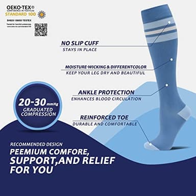 fenglaoda 8 Pairs Compression Socks for Men & Women 20-30 mmHg Knee High Nurse Pregnant Running Medical and Travel Athletic(L/XL,Multi06) - Image 3
