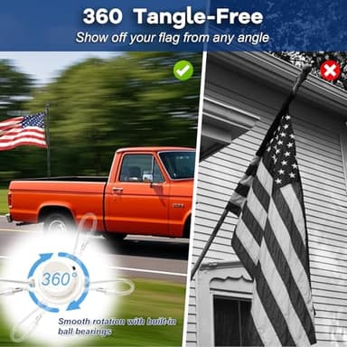 Truck Flag Pole Kit with Trailer Hitch Holder - 6FT Heavy Duty Flagpole for Trucks,Stainless Steel Flag Rings Hold Flag Securely,Upgraded Windproof Holder with Longer Sleeve for Truck,Pickup,Jeep - Image 5