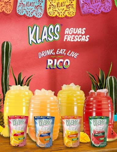 Klass Aguas Frescas Drink Mix Tropical Variety Pack, Watermelon, Cantaloupe, Mango & Pineapple Drinks Flavors, From Natural Sources, With Vitamin C (Makes 7 to 9 Quarts) 14.1 Oz Family Pack (4-Pack) - Image 6