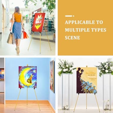 Display Artist Easel Stand - 63" Instant Tripod Collapsible Portable Floor Easel - Easy Folding Adjustable Art Poster Metal Stand for Display Show, Wedding, Painting - Gold - Image 7