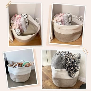 INDRESSME Large Laundry Basket, 21.7'' x 13.8'' Cotton Rope Blanket Basket Living Room Toy Baskets Storage Kids, Woven Baskets for Dirty Clothes, Pillows, Towel, 90L Light Brown - Image 5