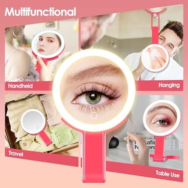 MIYADIVA Magnifying Mirror with Light, Double Sided 30X/1X Lighted Travel Makeup Mirror with Magnification, 3 Color Lighting, Dimmable Touch Screen, Adjustable & Foldable Hand Mirror (Pink) - Image 3