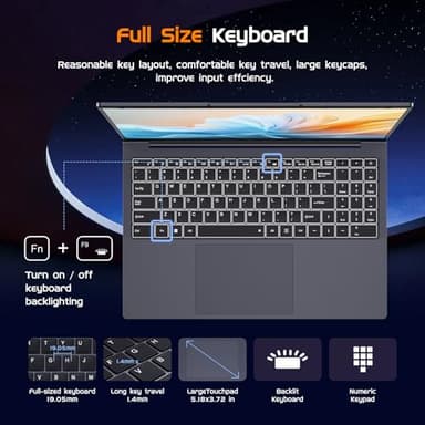 16" Laptop Computer Core i5(up to 3.6GHz)16GB RAM,512GB SSD,Window 11 Pro Notebook PC,MS Office,gaming laptop,1920 x 1200 FHD 16:10 Display, with BT5.0 Wi-Fi, USB A, HDMI, RJ45, Backlit Keyboard - Image 6