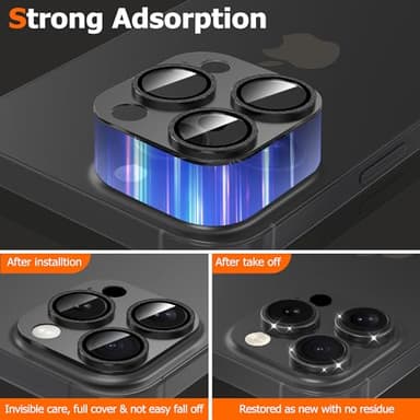 Solnern Compatible for iPhone 15 Pro Max/ 15 Pro Camera Lens Protector, Gliter Bling Diamond 9H Tempered Glass Camera Cover screen Metal Ring Scratch Resistant(Black) - Image 3