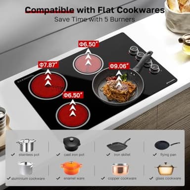 ThermoMate 30 Inch Electric Cooktop, 4 Burners Knob Control Built-in Ceramic Cooktop, 30" Radiant Electric Stove Top of 6700W with 9 Heat Levels, Hot Surface Indicator, 220-240v, Hard Wired - Image 5