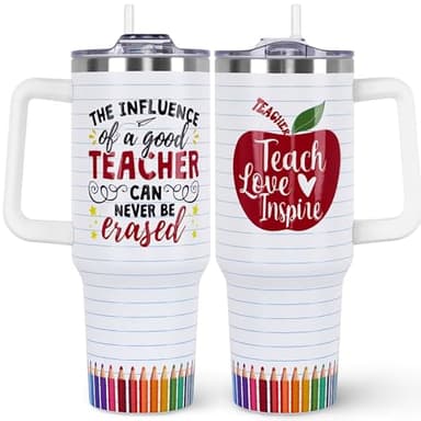 Teacher Appreciation Gifts 40oz Tumbler with Handle and Straw Lid,Teacher Gifts Vacuum Insulated Leak Proof Tumbler Teacher Gifts for Women,Best Teacher Gifts Stainless Steel Travel Mug ,Red Apple - Image 1