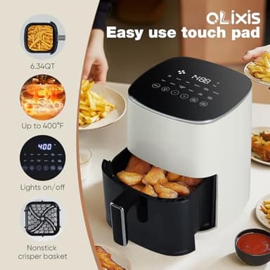 OLIXIS Air Fryer 6 Quart with Window Square Air Fryer 12-in-1 Air Fry, Roast, Reheat, Dehydrate, Bake, Steam, Fries, Custard, Chicken, Wings, Sea Food, Vegetabels,400F Beige - Image 5