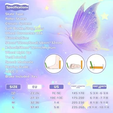 Kids Roller Skates for Girls Boys - Purple for Teenagers Youth Age 10 11 12 - Adjustable All Light up Wheels Butterfly and Flower Indoor Outdoor Sports Birthday Gift for Son and Grandson - Image 6