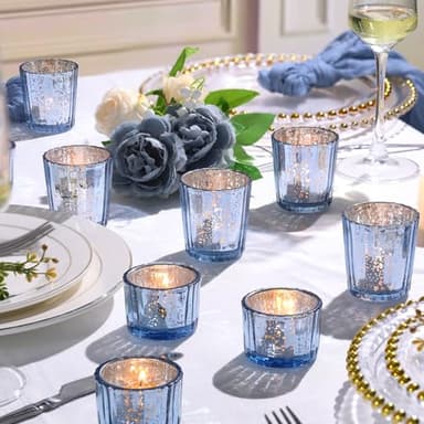 NITIME 20pcs Assorted Mercury Ribbed Blue Votive Candle Holders for Wedding Centerpiece, Blue Candle Holders for Table Centerpiece, Home, Baby Shower - Image 4