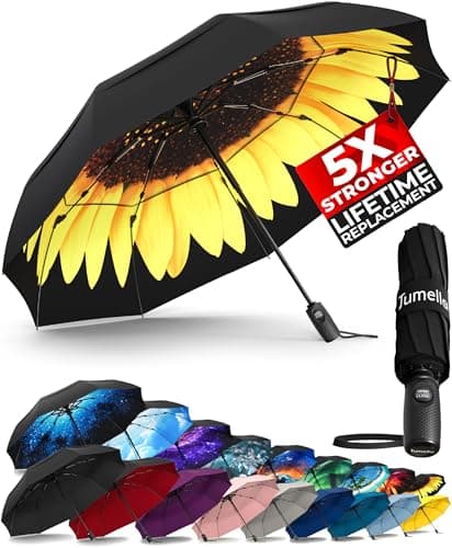TUMELLA Strongest Windproof Travel Umbrella (Compact, Superior & Beautiful), Small Strong but Light Portable and Automatic Folding Rain Umbrella, Durable Premium Grip, Fits Car and Backpack - Image 1