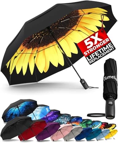 TUMELLA Strongest Windproof Travel Umbrella (Compact, Superior & Beautiful), Small Strong but Light Portable and Automatic Folding Rain Umbrella, Durable Premium Grip, Fits Car and Backpack - Image 1