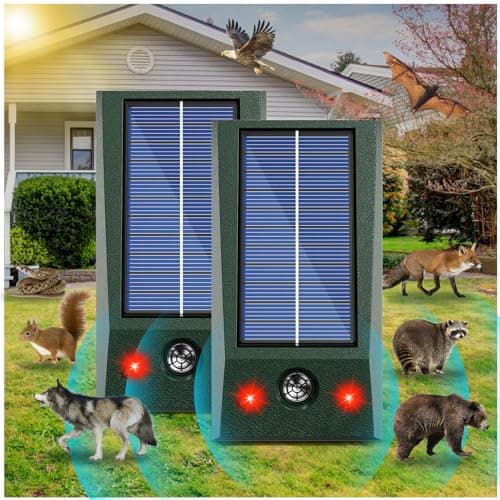 2 Pack Solar Ultrasonic Animal Repeller, Deer Repellent Devices Drive Away Foxes, Waterproof Flashing Lights Hanging Ultrasonic Deterrent for Wolves, Raccoons, Squirrel, Rats, Dog, Shunk - Image 1