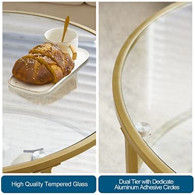 VINGLI Glass Coffee Table, 30" Round Champagne Gold Coffee Tables for Living Room,2-Tier Glass Top Coffee Table with Storage Clear Coffee Table,Simple & Modern Center Table Mesa de Centro para Sala - Image 8