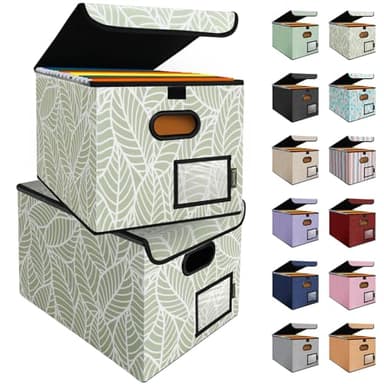 BALEINE File Organizer Box with Lid, Collapsible File Folder Organizer with Plastic Slide, Hanging File Folder Box for Office Document Storage (2 Pack, Antique Foliage) - Image 1