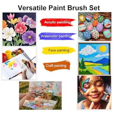 Transon Art Painting Brush Assorted Set of 12 for Acrylic Watercolor Gouache Hobby Painting - Image 2