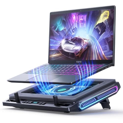 llano V10 Gaming Laptop Cooling Pad, RGB Laptop Cooler Stand with Powerful 4.72 Inch External Turbo Cooling Fan, Fast Cooling Computer 13-17.3in, Button Control, 3 Adjustable Stand, 4-Port USB C&A - Image 1