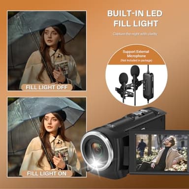 Muitune Camcorder Video Camera QHD 2.7K 56MP 16X Digital Zoom Vlogging Camera with LED Fill Light for YouTube, 2.8 Inch 270 Degree Rotation LCD Screen Camcorder with 32GB SD Card and Two Batteries - Image 5