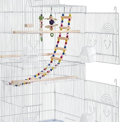 Yaheetech 62.5-inch Roof Top Flight Bird Cage for Parakeets Cockatiels Conures Finches Lovebirds Canaries Budgies Small Parrots, Large Birdcage with Detachable Rolling Stand, White - Image 5