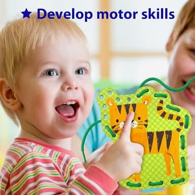 KRAFUN Safari Animal Preschool Arts & Crafts Lacing Kit, 10 Easy Lacing Cards for Toddlers Fine Motor Skills - Image 5