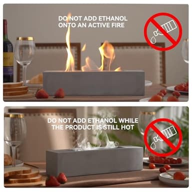 Poofzy Table Top Firepit, Indoor Fire Pit Tabletop Concrete, Portable Ethanol Tabletop Fireplace Outdoor for Patio Home Decor Housewarming 14.9x3.3x3.3 in (Gray) - Image 2