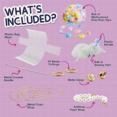 PURPLE LADYBUG Make Your Own Pompom Purse Craft Kit - Girls Arts and Crafts Ages 8-12, Gifts for Girls 6-12 Years Old, Complete Handbag Making Set for DIY Project Activity - Image 4
