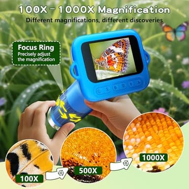 Odatay Microscope for Kids with 12 Slides, 100X-1000X 1080P Digital Handheld Kids Microscope, Mini Portable Pocket Miniscope Science Toys Gifts for 3+ 4 5 6 7 8 9 10 11 12 Year Old Boys Girls, Blue - Image 4