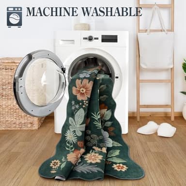 Lahome Floral Washable Rugs 8x10, Non-Slip Soft Bedroom Rug Stain Resistant, Ultra-Thin 8x10 Rugs for Living Room Easy Clean Boho Rug Accent Carpet for Dining Room Office(8x10ft,Dark Green) - Image 4