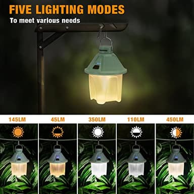 EverBrite 450LM Camping Lantern, USB C Rechargeable Camping Lantern with Magnetic Top&Hanging Hook, 5 Lighting Modes, for Christmas Decorations, Camping, Barbecue, Hiking and Reading, Pack of 2 - Image 2