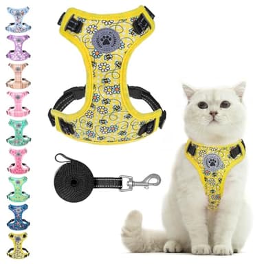 BEAUTYZOO Cat Harness, Escape Proof Cat Leash and Harness Set for Walking, Soft Breathable Vest Harness with Safety Neck Adjustable, Reflective Easy-Control Kitten Harness for Cats (Bee Design) - Image 1