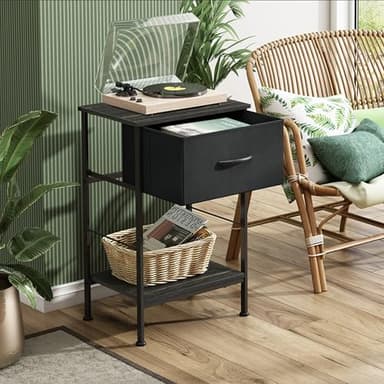 WLIVE Night Stand Set 2, Black Nightstand with Fabric Storage Drawer and Open Wood Shelf, Nightstand Set of 2 with Steel Frame, Side Table for Bedroom, Dorm, Charcoal Black, 25.03" Height - Image 4