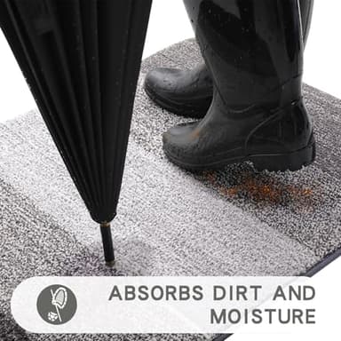 Kitinjoy Indoor Outdoor Door Mat, 71x47 Non-Slip Absorbent Dirt Trapper, Low-Profile Washable Inside Entrance Front Floor Mat, Sturdy Soft Entry Doormats for Entryway, Light Grey - Image 2