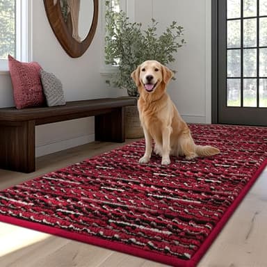 hicorfe Dog Mat for Muddy Paws,Absorbs Moisture Dirt Non-Slip Washable Mud Mat for Dogs,Soft Rubber Backing Front Inside Pet Rug for Entryway, Mud Dog Paws, Patio(20"x48",Red) - Image 1