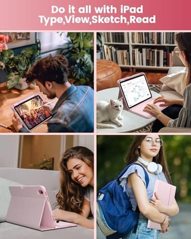 typecase Folio iPad 11th/10th Gen Keyboard Case (11" A16 2025 & 10.9" 2022) – Magnetic Wireless Detachable Keyboard, 7-Color Backlight, Thin & Light, Pencil Holder – Light Pink - Image 6