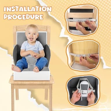 Portable Toddler Booster Seat for Dining Table, Adjustable Lightweight Toddler Chair for Travel, Compact Design, Easy to Clean (Grey) - Image 4