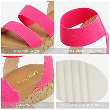 DREAM PAIRS Women's Open Toe Elastic Ankle Strap Casual Flatform Platform Wedges Sandals,Size 6,Neon/Pink,REED-1 - Image 3