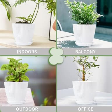 Vodotion - Plant Pots Indoor with Saucers & Drainage - 6 Pack Flower Pots - Plastic Planters for Indoor Planter - 7.5/6.6/5.8/5.0/4.3/3.5 inches Sizes for All Different Types of Plants - White - Image 4