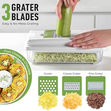 Mueller Vegetable Chopper 9 Blade, Mandoline Slicer, Food Veggie Chopper, Cheese Grater, Onion Vegetable Cutter with Container, Dicer, Kitchen Gadgets & Essentials, White Sand/Green - Image 5