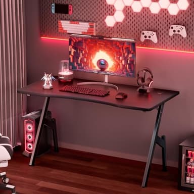 HLDIRECT 40 Inch Gaming Desk, Small Computer Gaming Desk Table with Cable Management, Ergonomic A Shape Modern Carbon Fiber Gamer Table Pc Workstation Home Office Desks for Small Space, Black - Image 2