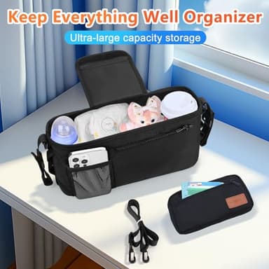 Christmas Stocking Stuffers White Elephant Gifts for Adults: Guiseapue Universal Stroller Organizer with Cup Holder, Stroller Caddy with Shoulder Strap, Baby Accessories Fit Uppababy, Baby Jogger - Image 5