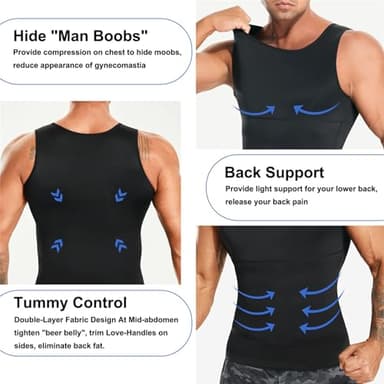 Mens Compression Shirt Slimming Body Shaper Vest Workout Tank Tops Abs Abdomen Undershirts 2 Packs - Black+Black, Large - Image 2
