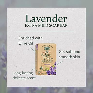 Le Petit Olivier Extra Mild Soap - Lavender - Gently Cleanses Skin - Delicately Perfumed - Vegetable Origin Based - 8.8 Oz - Image 2