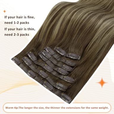 Full Shine Human Hair Clip in Extensions Brown Balayage Seamless Clip in Hair Extensions Human Hair Medium Brown with Honey Blonde Highlights Natural Seamless Look 18 Inch 8 Pcs 120 G - Image 3
