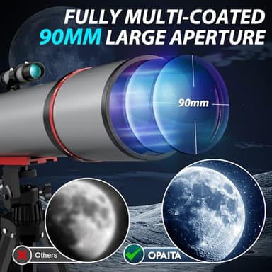 Telescope for Adults High Powered: Astronomy Telescopes for Observing The Moon and Stares - 90mm Aperture 600mm Refractor Telescope for Kids & Beginners - Telescopio with Phone Adapter Tripod - Image 2