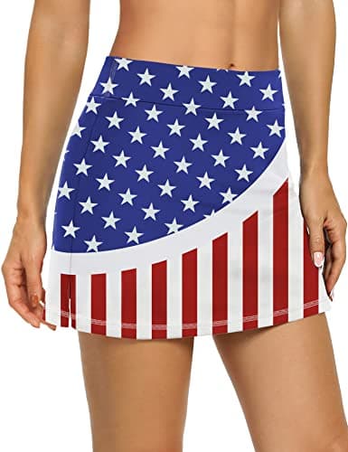 LouKeith Tennis Skirts for Women Golf Athletic Activewear Skorts Mini Summer Workout Running Shorts with Pockets USA Flag M - Image 1