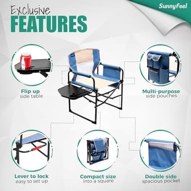 SUNNYFEEL Camping Directors Chair, Heavy Duty,Oversized Portable Folding Chair with Side Table, Pocket for Beach, Fishing,Trip,Picnic,Lawn,Concert Outdoor Foldable Camp Chairs - Image 7