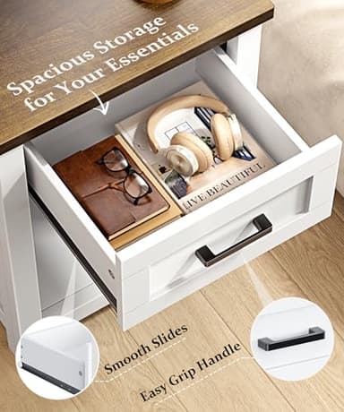 Decofy Farmhouse Nightstand with Charging Station & Large Storage, Set of 2 Modern End Tables with Outlets, USB Ports and Type-C Ports, Easy Assembly for Bedroom (Pure White + Walnut) - Image 6