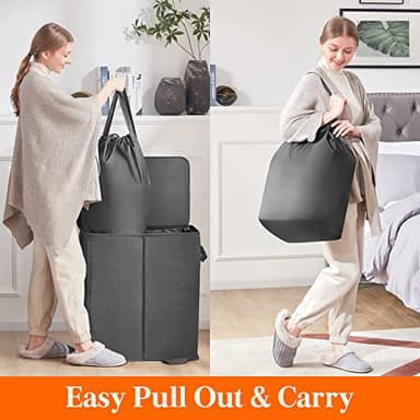 Lifewit Double Laundry Hamper with Lid and Removable Laundry Bags, Large Collapsible 2 Dividers Dirty Clothes Basket with Handles for Bedroom, Laundry Room, Closet, Bathroom, College, 136L Black - Image 5